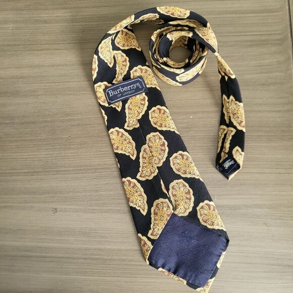 Vintage Burberrys of London Paisley Taupe Brown Black Silk Tie 58' - Picture 6 of 7